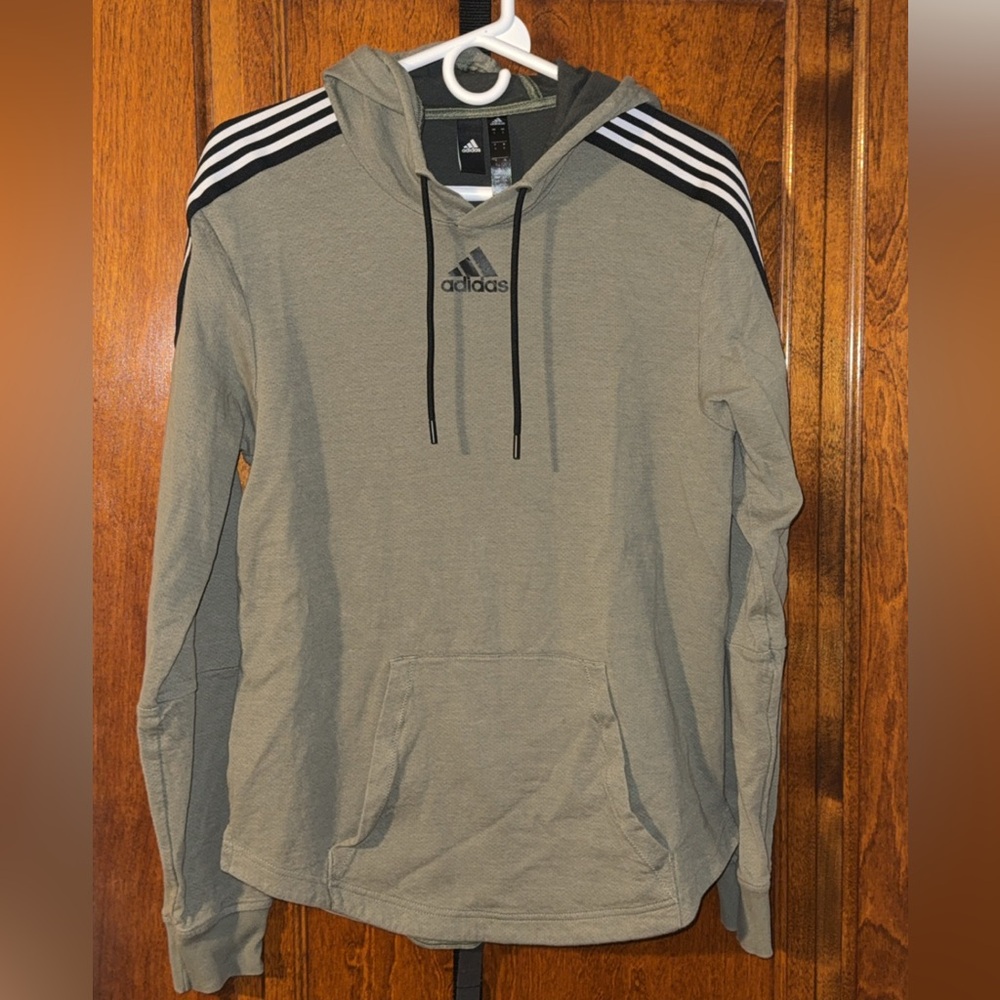 Adidas Men's Olive Hoodie with Black Stripes